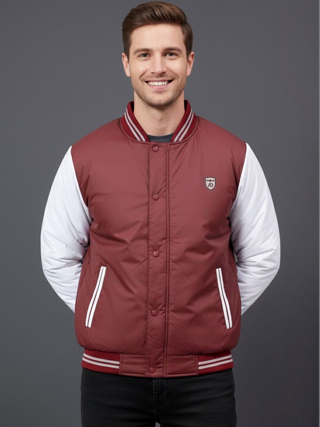Adobe Men Colourblocked Lightweight Varsity Jacket