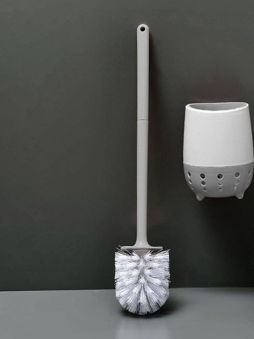 FAVRIA Grey & Grey Solid Plastic Toilet Brush Holder