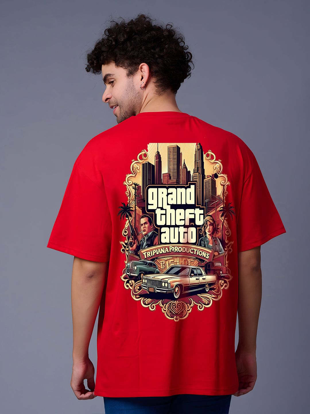 BDSQUARE Men Graphic Printed Cotton Oversized T-shirt
