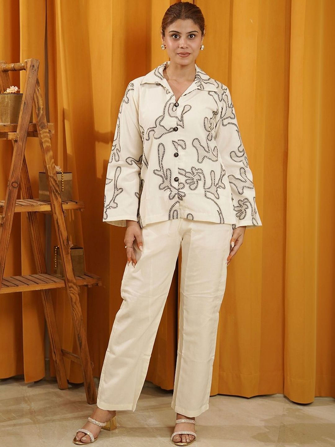 Buy KIDAR Embroidered Shirt Collar Shirt & Trousers Co-Ords - Co