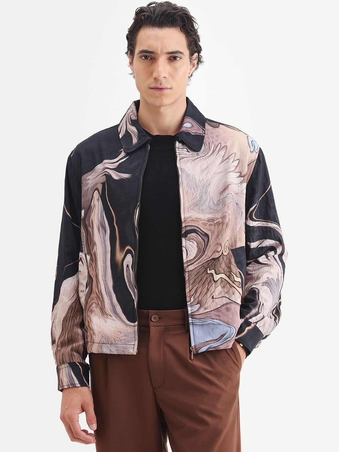 RARE RABBIT Men Twill Printed Zipper Tailored Jacket