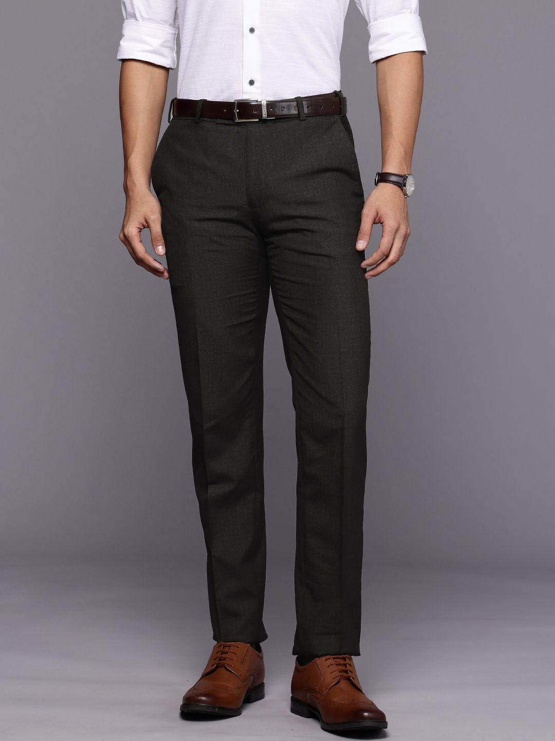 Raymond Men Slim Fit Checked Formal Trousers