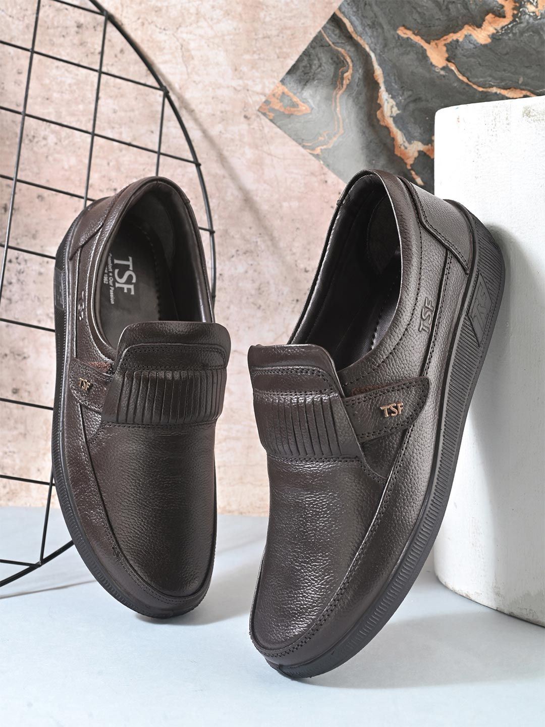 TSF Men Brown Leather Formal Shoes