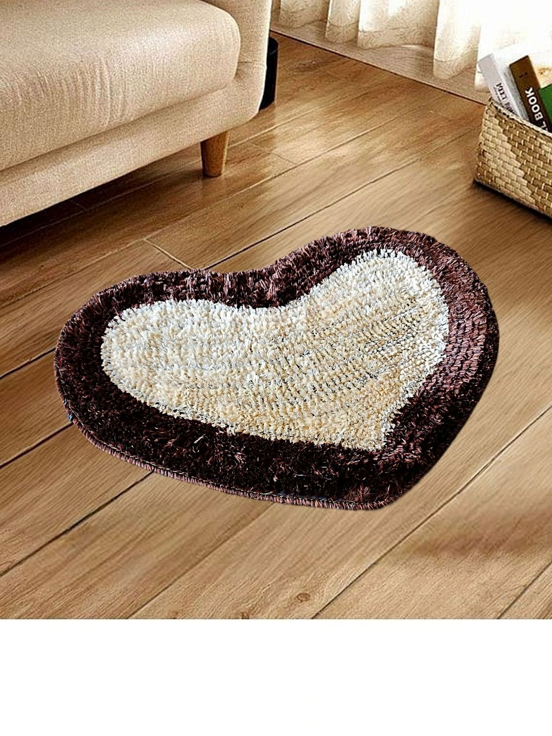 vstucart Brown & Cream Heart Shaped Cotton Doormats