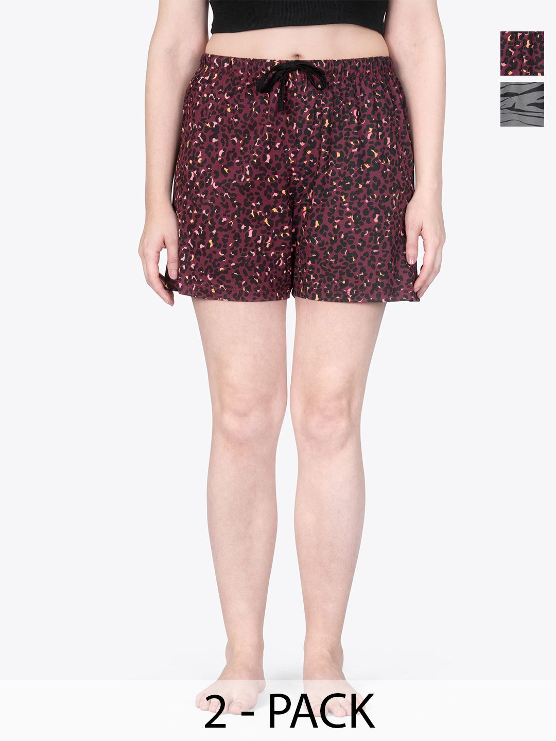 ariel Women Pack Of 2 Pure Cotton Printed Lounge Shorts