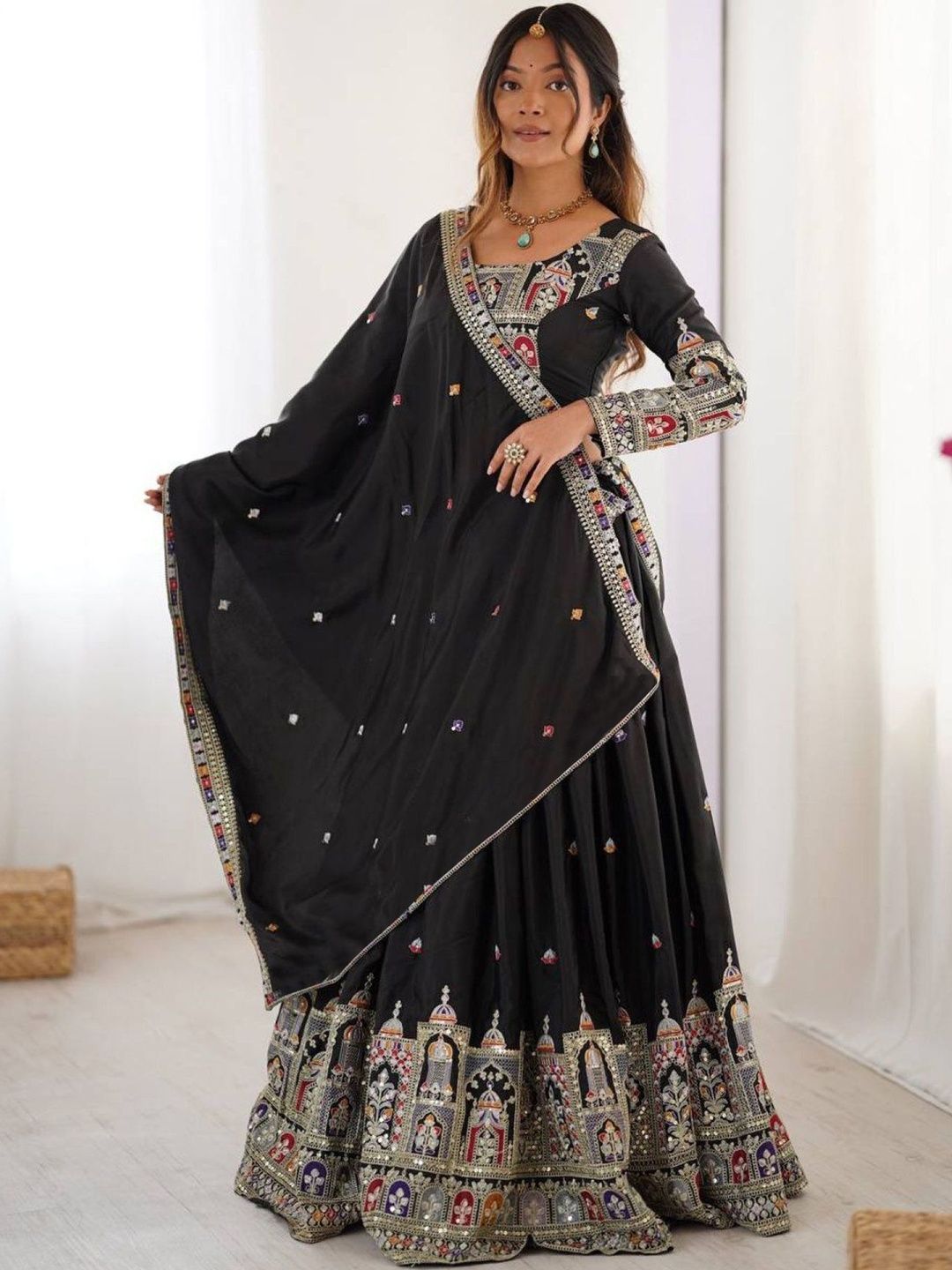 Moda Rapido Embellished Mirror Work Ready to Wear Lehenga & Blouse With Dupatta