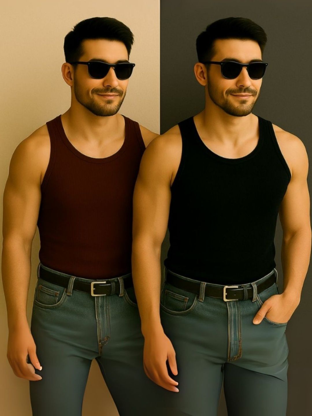 ROCKWELL Pack Of 2 Ribbed Cotton Breathable Innerwear Gym Vests