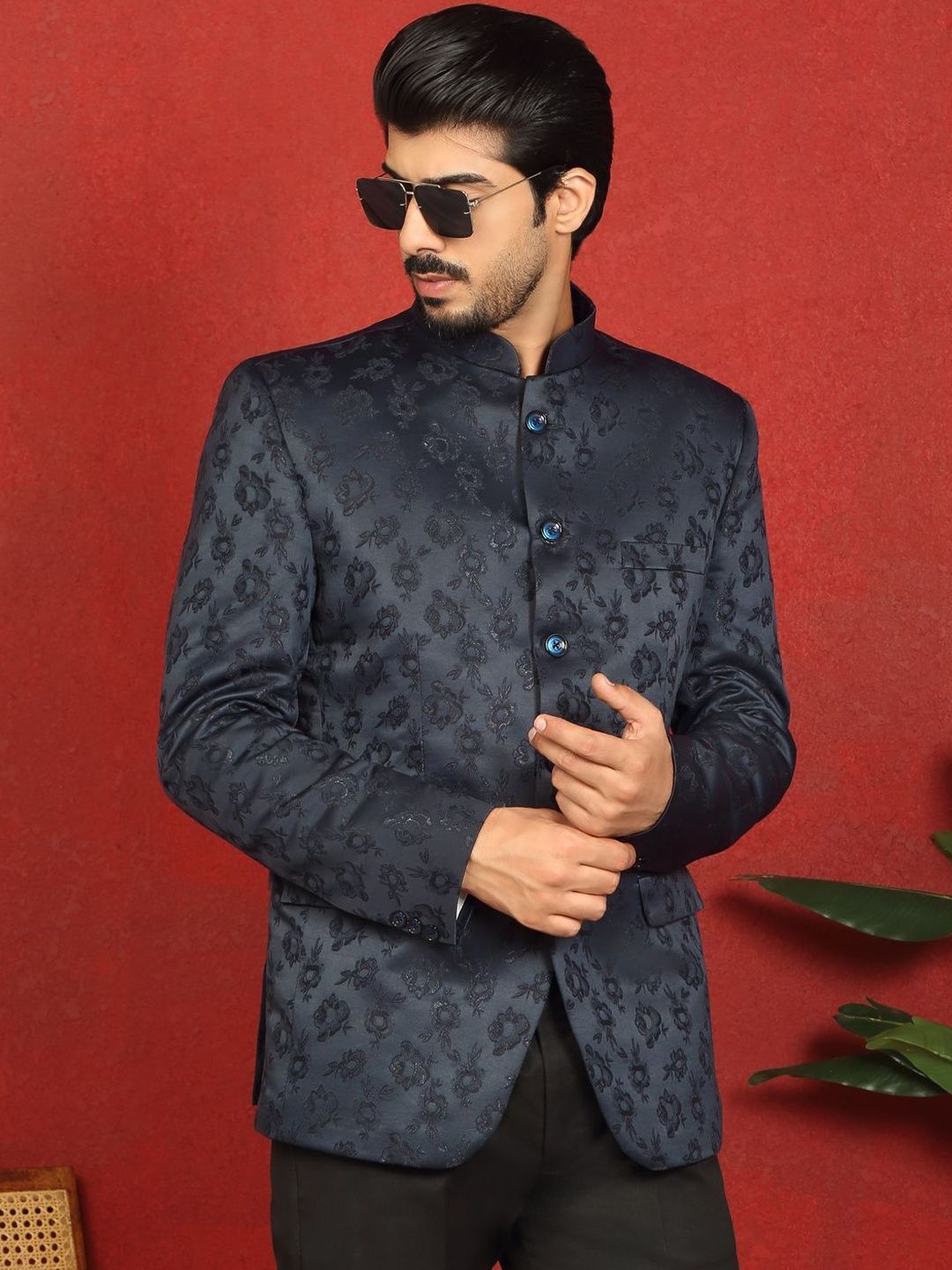KRAFT INDIA Men Self Design Mandarin Collar Blazers