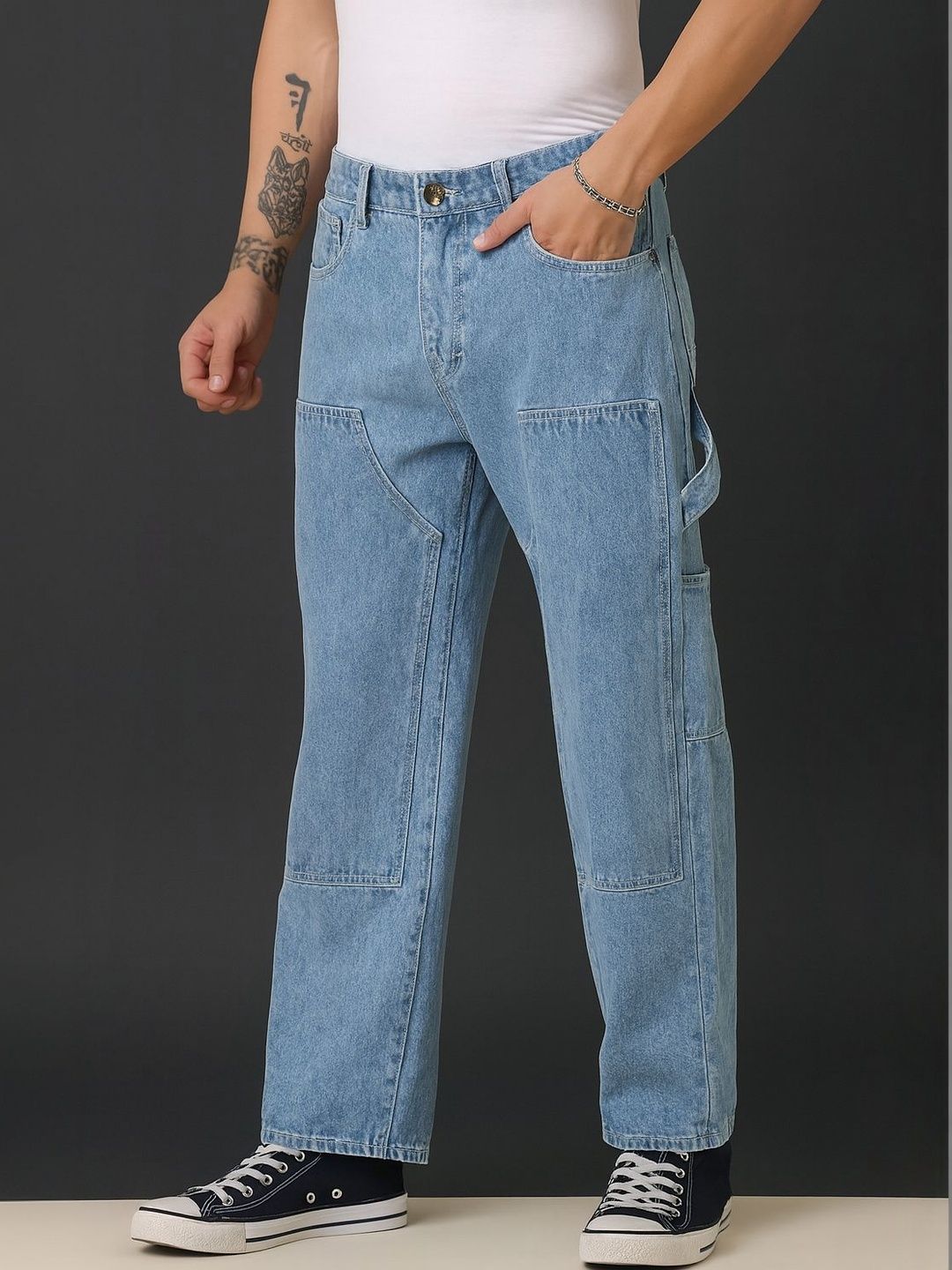 CINOCCI Men Baggy Fit Carpenter Type Jeans