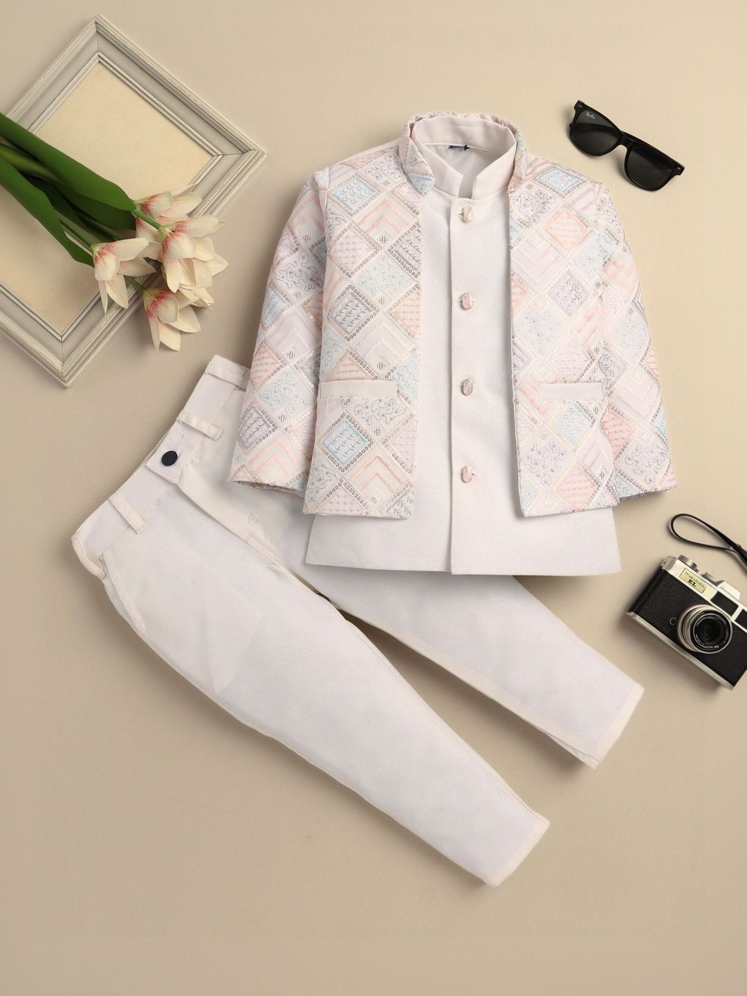Sangria Infant Boys Embroidered Mandarin Collar Sherwani Set