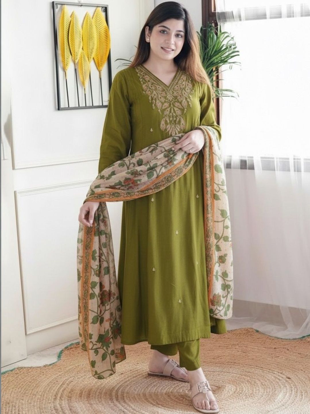 KALINI Women Ethnic Motifs Embroidered Regular Thread Work Pure Cotton Kurta with Trousers & With Dupatta