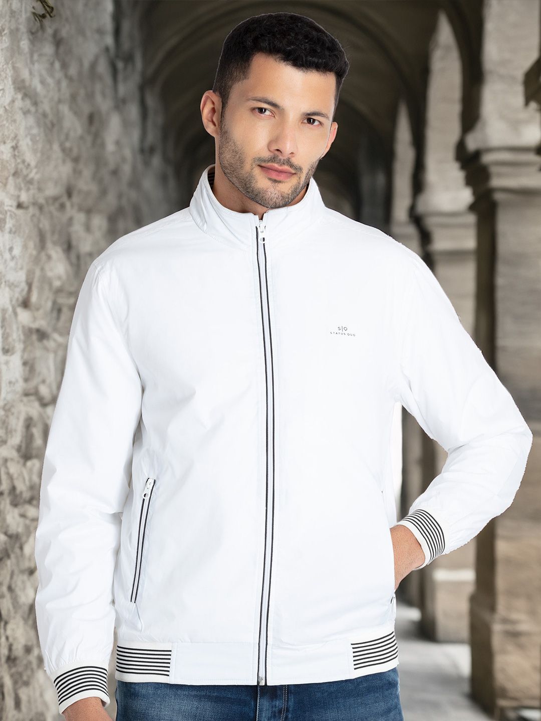 Status Quo Men Brand Logo Lightweight Bomber Jacket