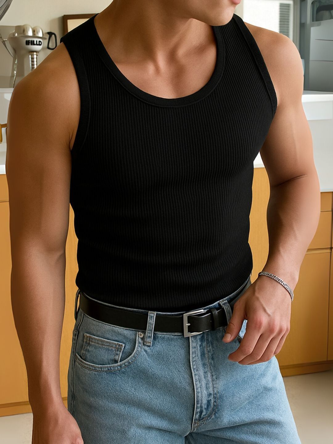 ROCKWELL Ribbed Cotton Breathable Active Fit Innerwear Gym Vests