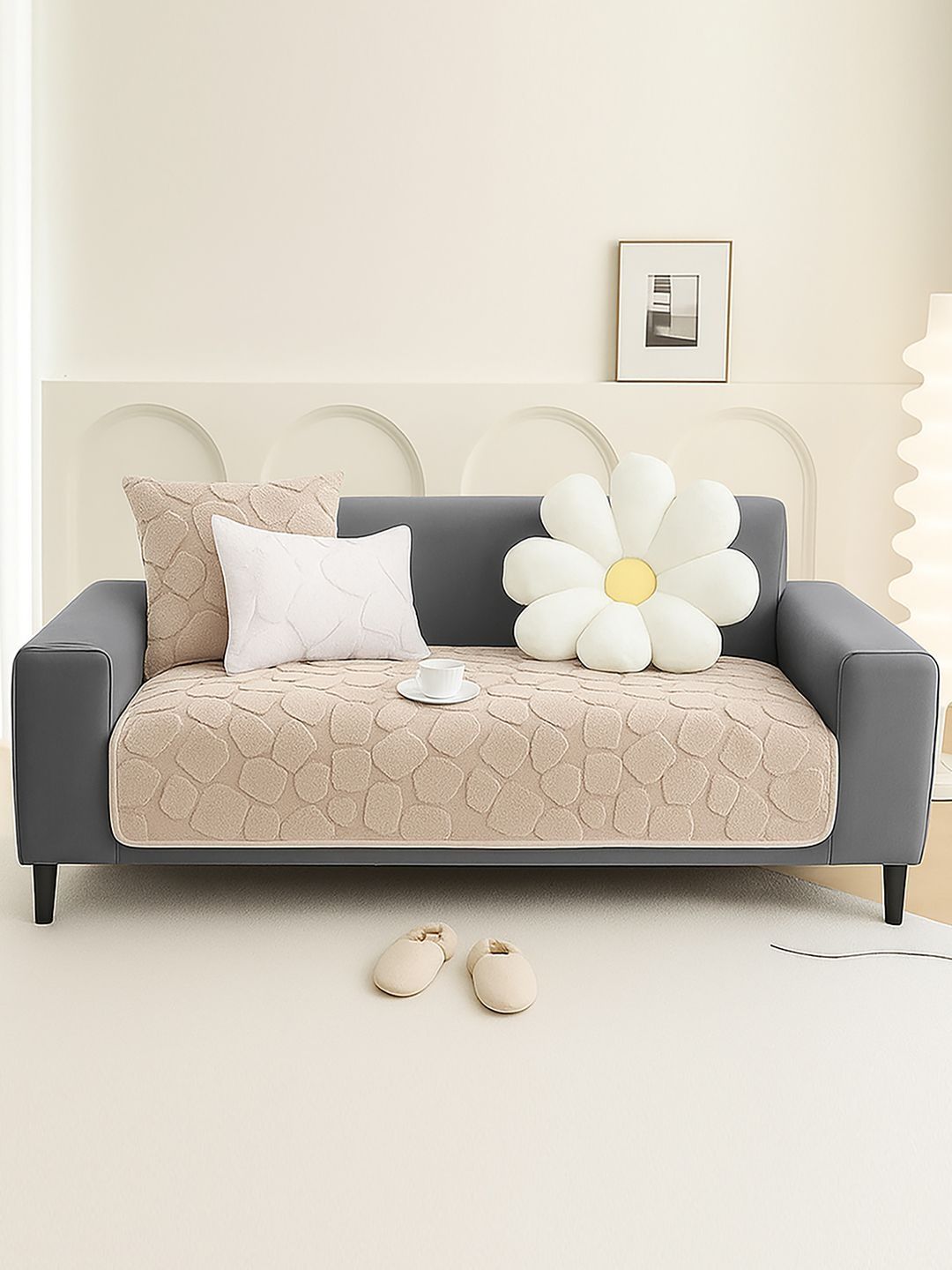 DREAM CARE Beige & Beige 1 Piece Sofa Cover