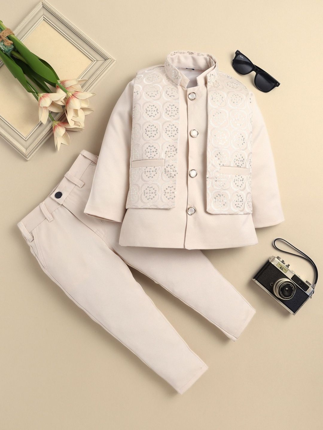 Sangria Infant Boys Embroidered Mandarin Collar Sherwani Set