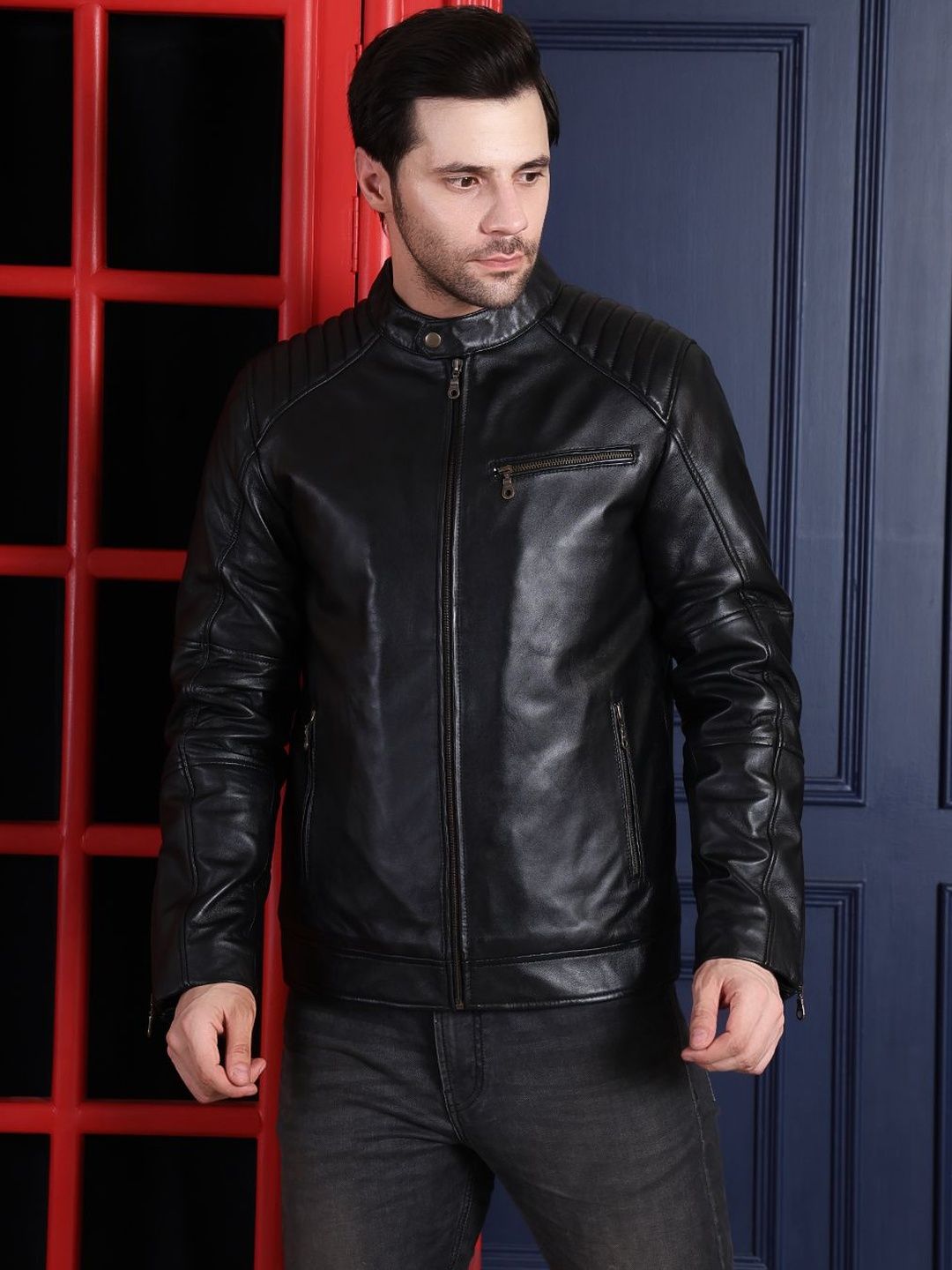 COOL EQUAL Men Leather Water Resistant e-Dry Technology Biker Jacket