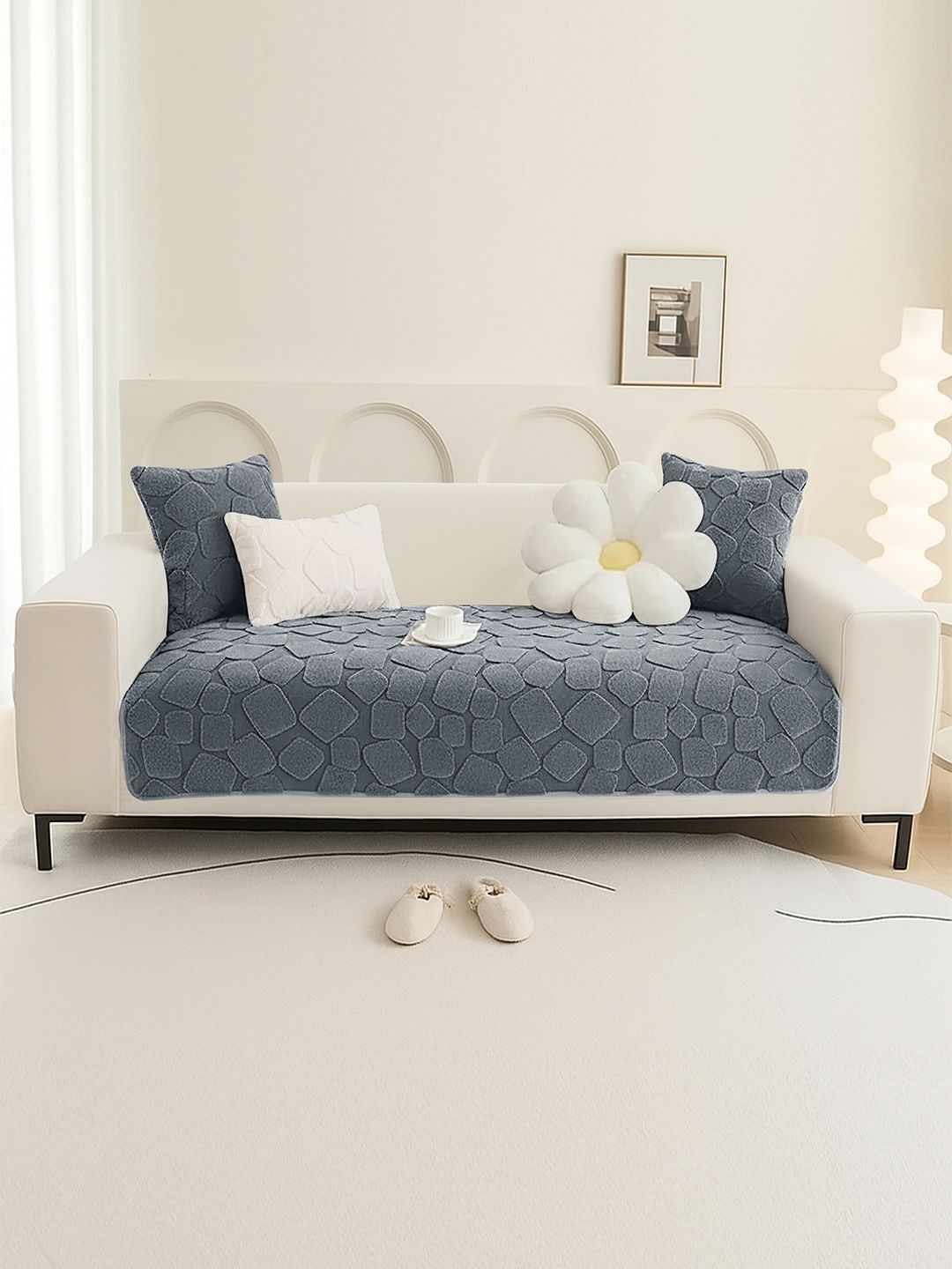 DREAM CARE Grey & Grey 1 Piece Sofa Cover