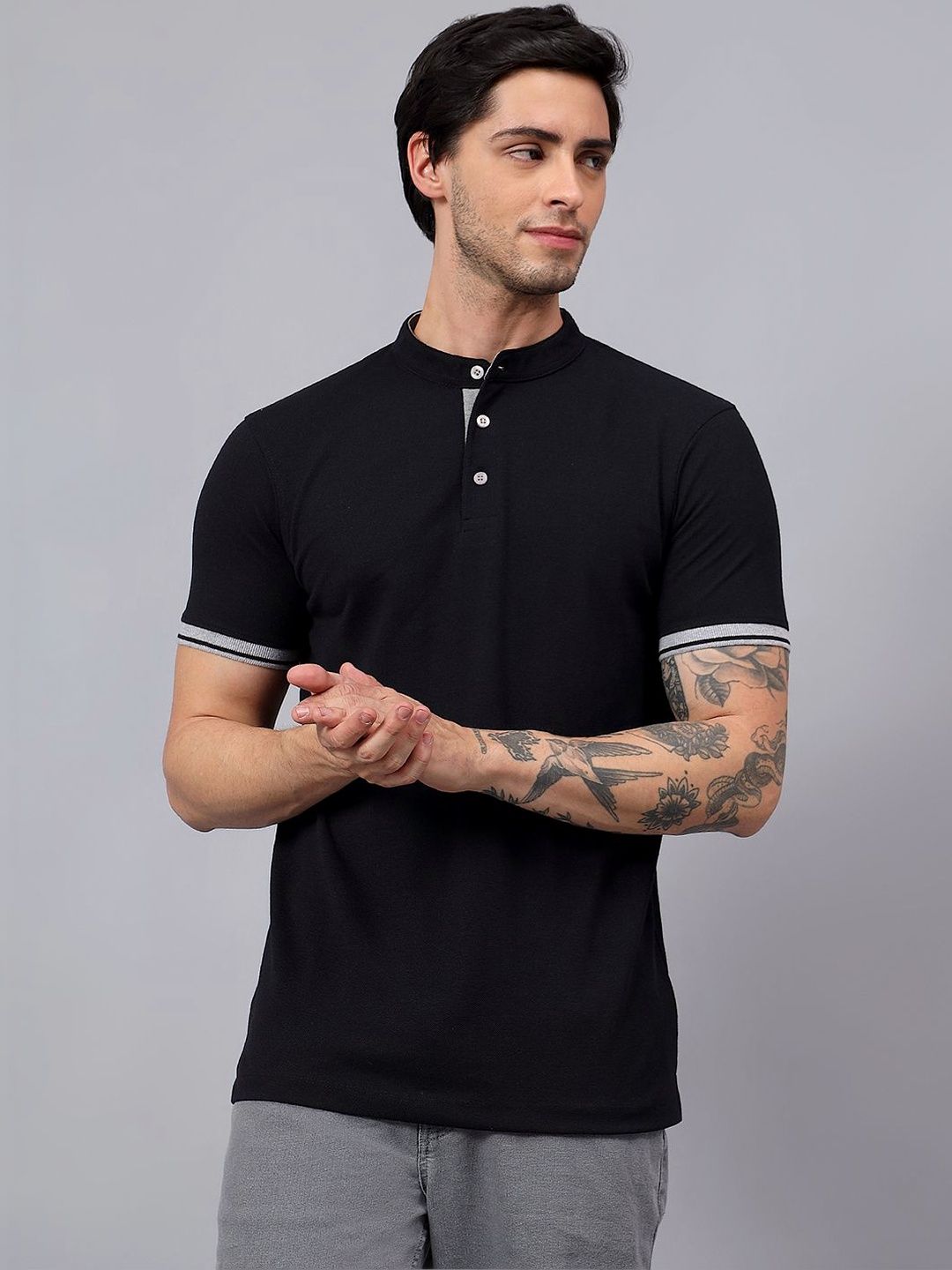 The Roadster Lifestyle Co Mandarin Collar T-Shirt
