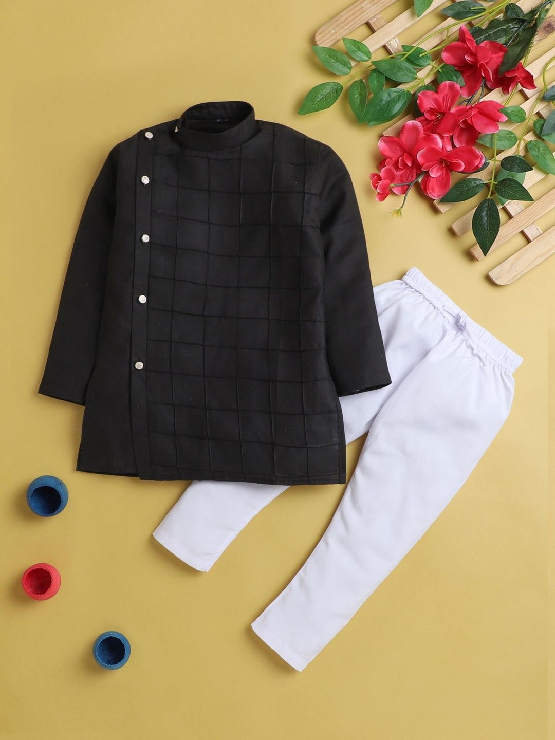 Sangria Boys Mandarin Collar Straight Kurta & Pyjamas Set