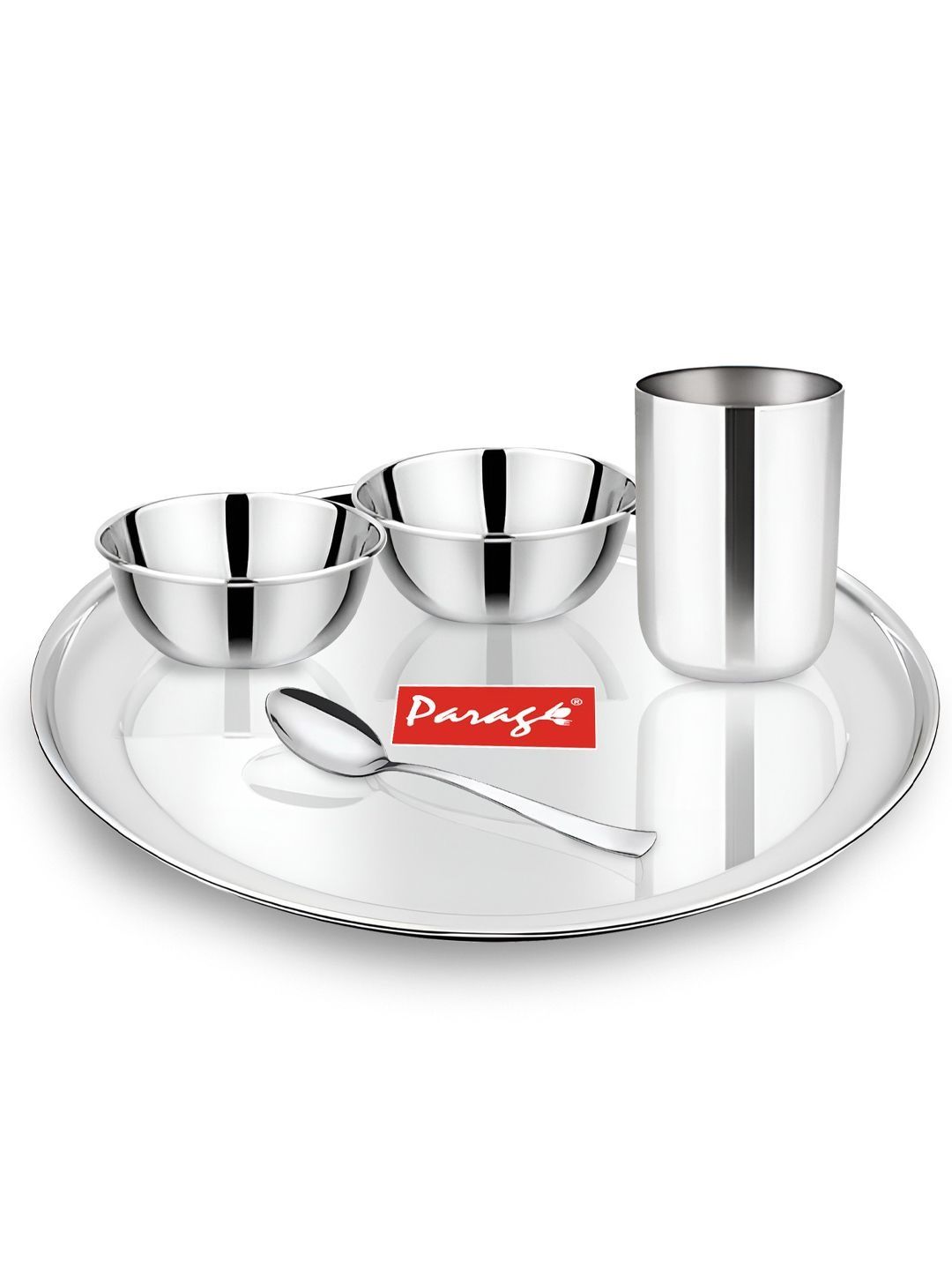 Parage 5 Pieces Stainless Steel Plate Glass Bowls & Spoon Dinner Set