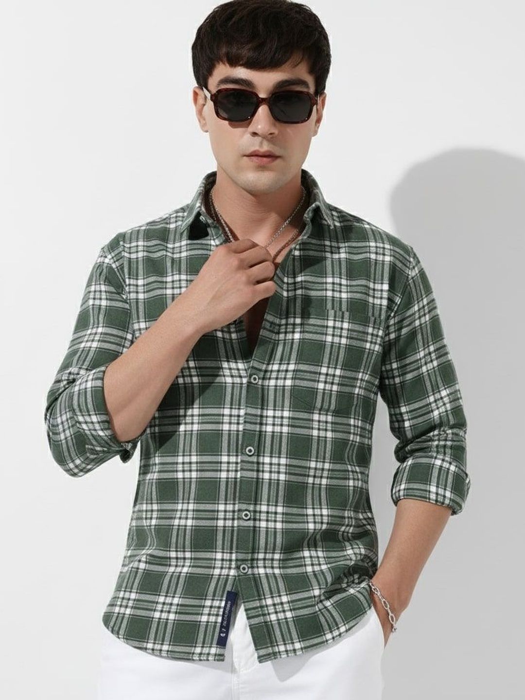 EIGHTEEN UP Men Classic Slim Fit Tartan Checks Checked Casual Shirt
