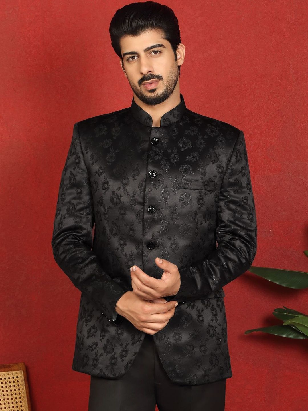 KRAFT INDIA Men Self Design Mandarin Collar Blazers