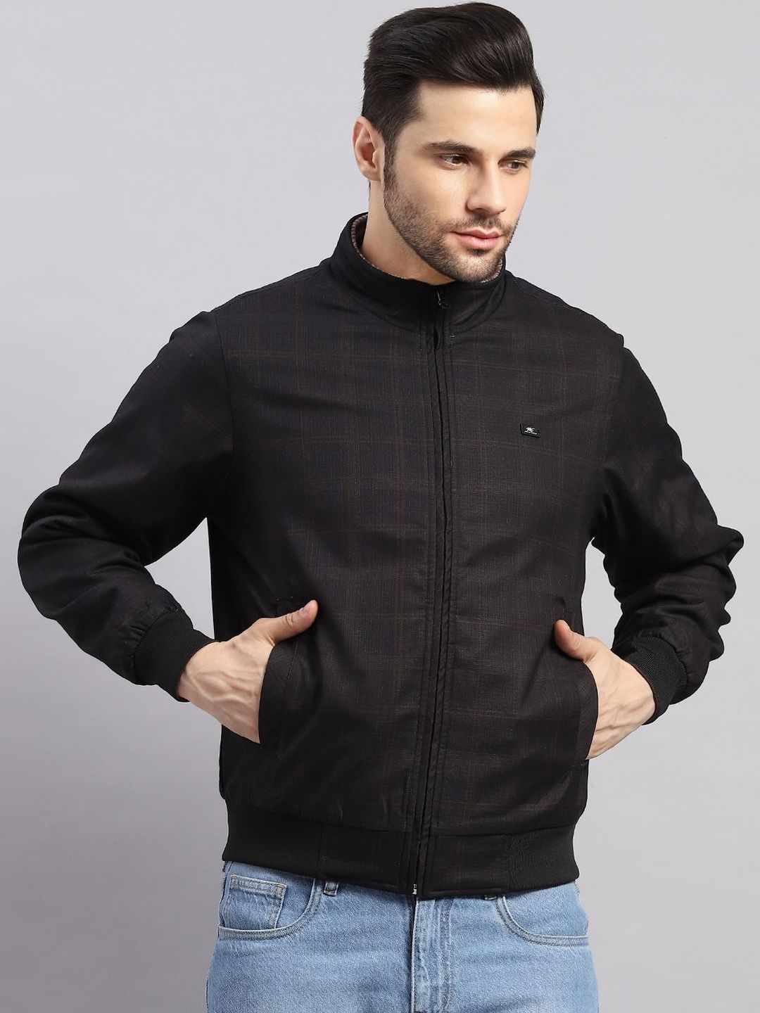 Monte Carlo Men Checked Reversible Outdoor Bomber Jacket