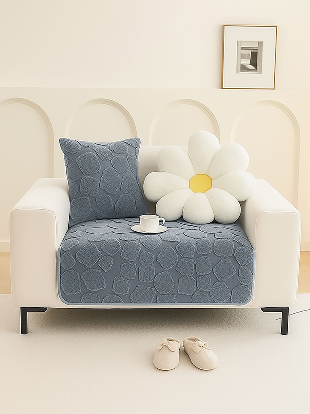 DREAM CARE Grey & Grey 1 Piece Sofa Cover