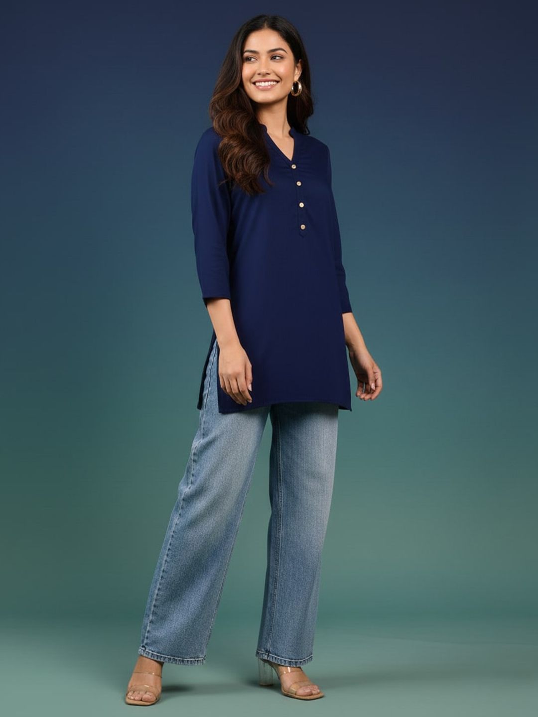 GORDHAN Women Mandarin Neck Short Tunic