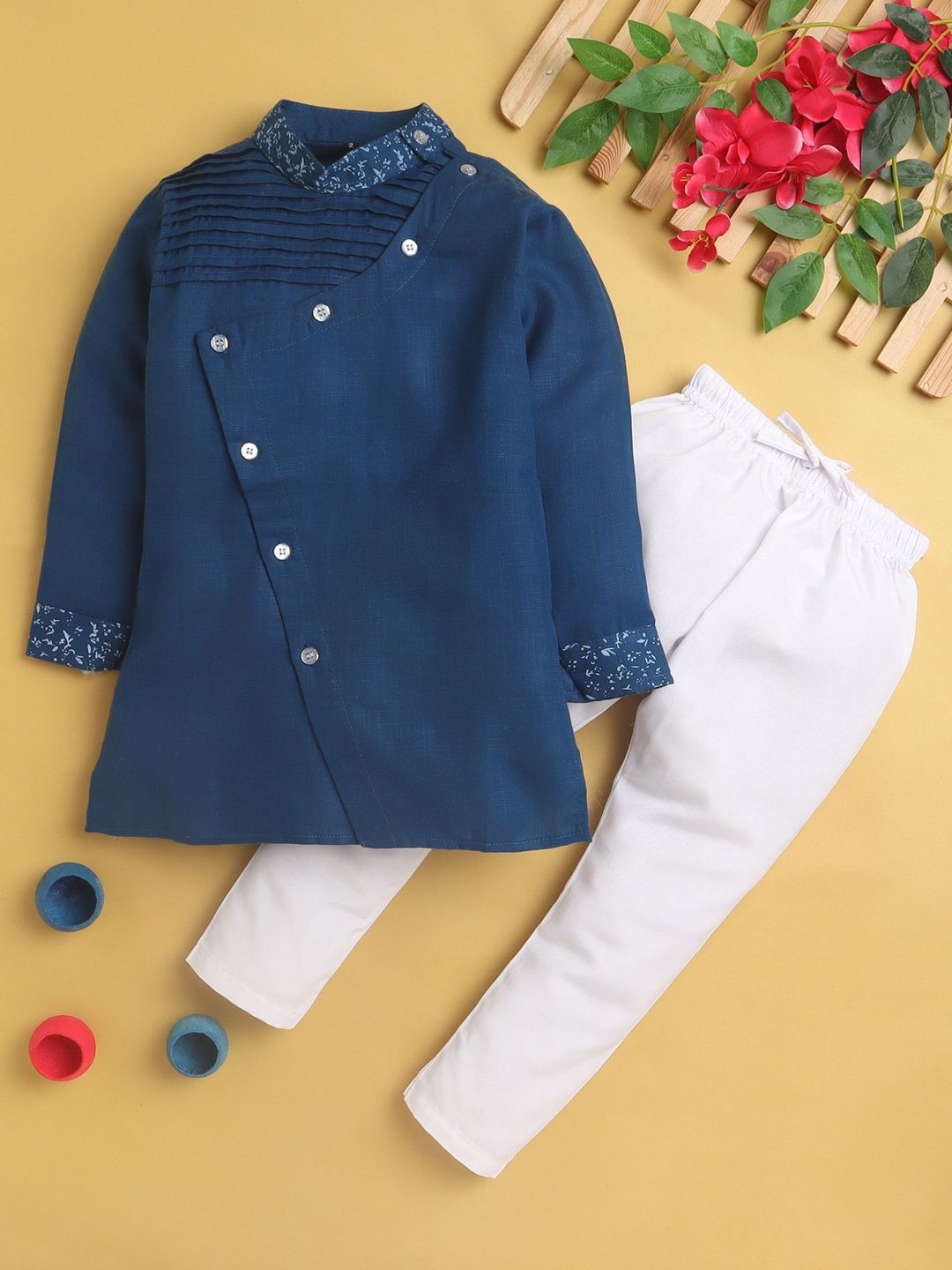 Sangria Boys Mandarin Collar Straight Kurta & Pyjamas Set