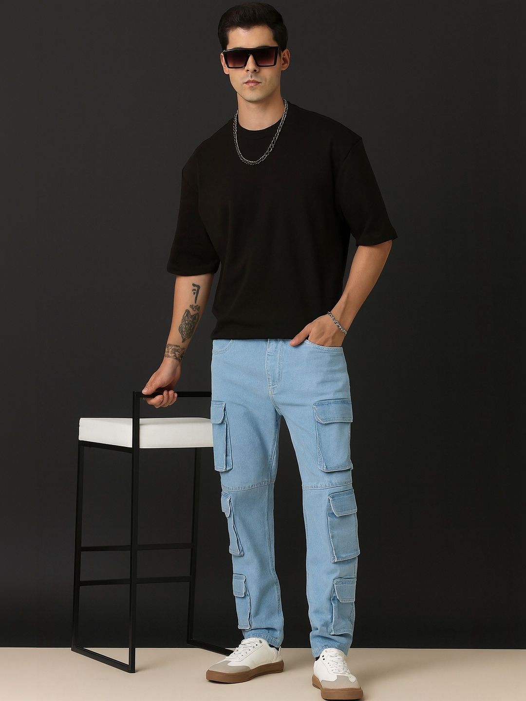 CINOCCI Men Relaxed Fit Mid-Rise Light Fade Stretchable Jeans