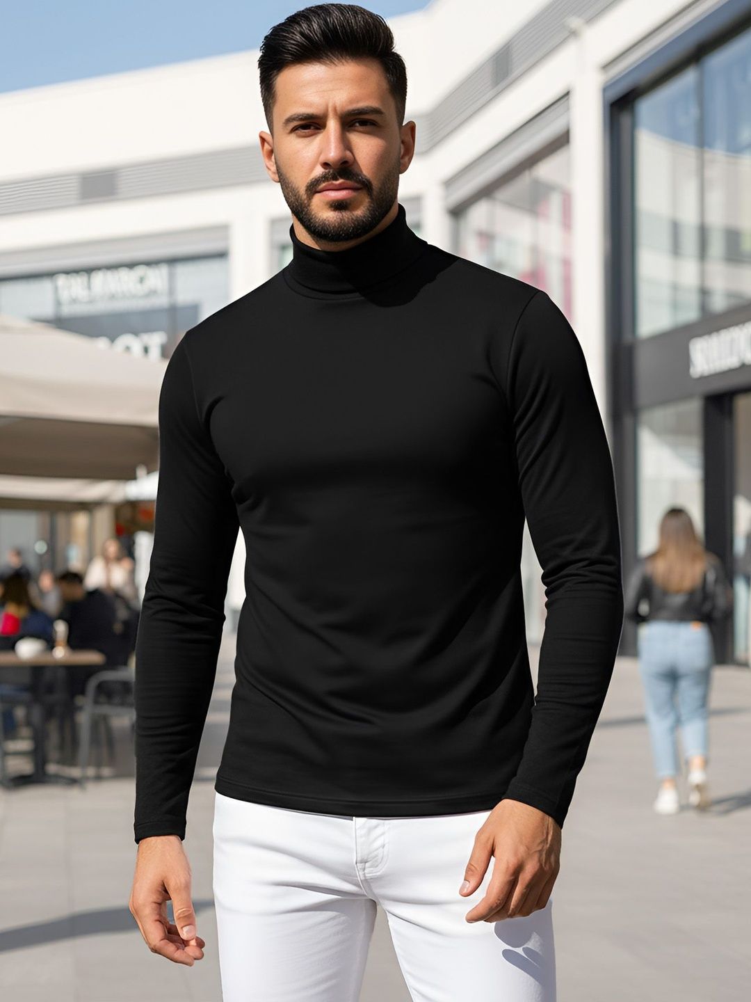 AUSK Men's Casual Solid High Neck T-shirt