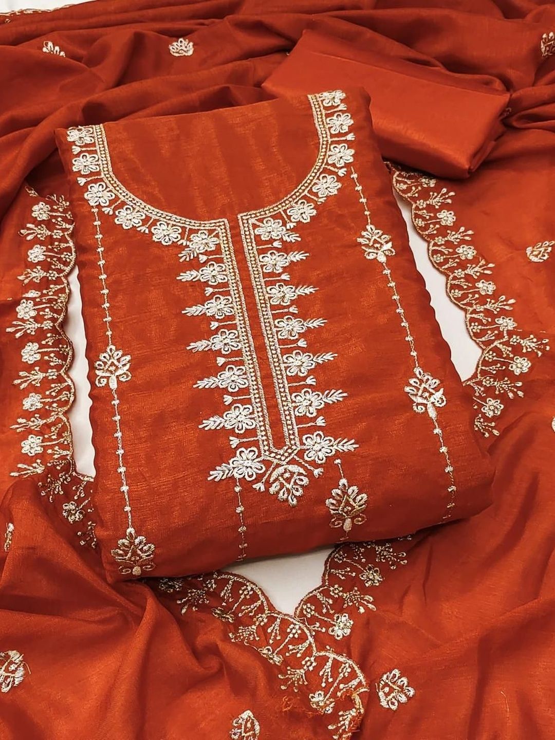 HMP Fashion Embroidered Art Silk Unstitched Dress Material
