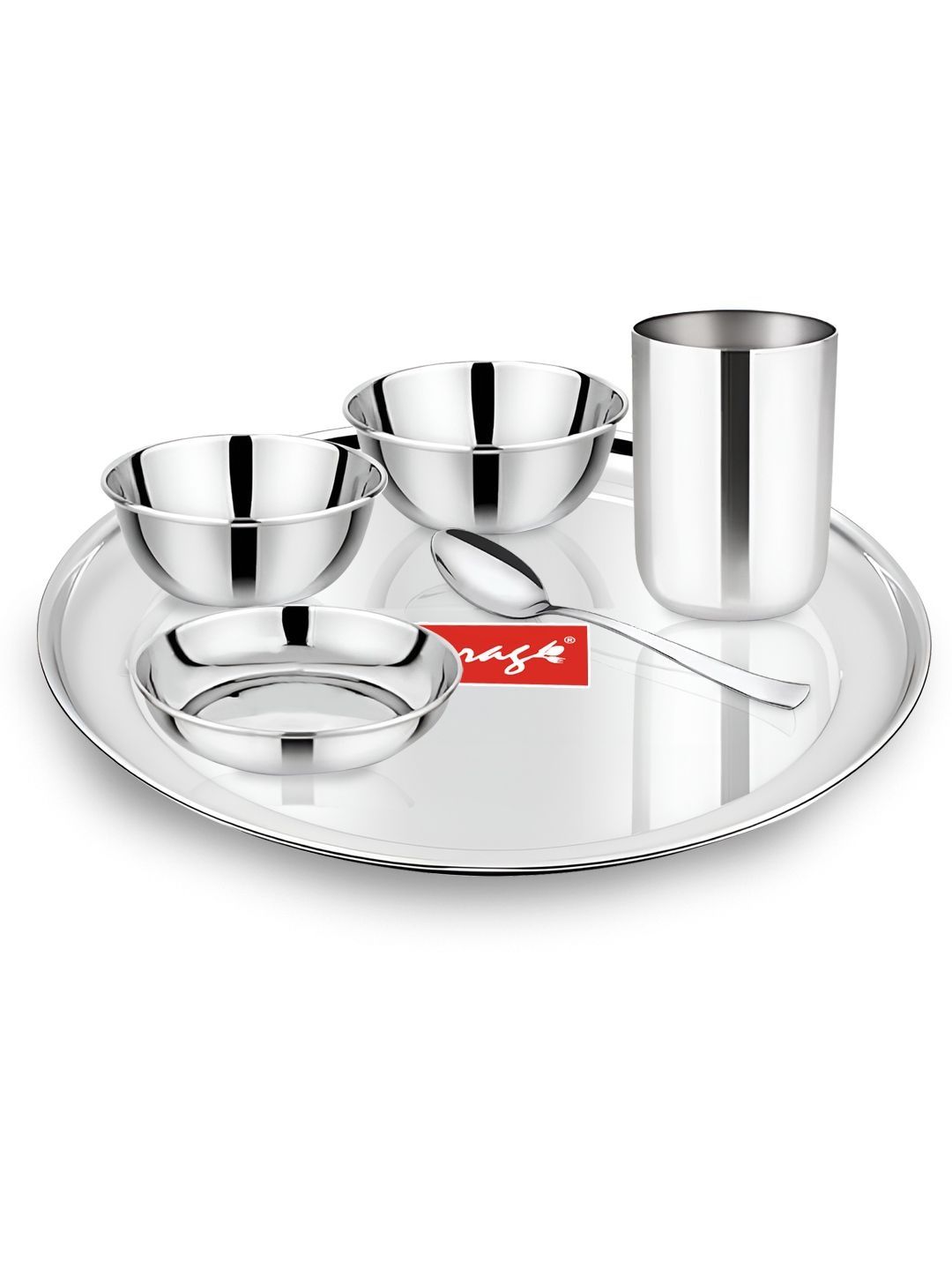 Parage 6 Pieces Stainless Steel Plate Glass Bowl Dish Bowl & Spoon Dinner Set
