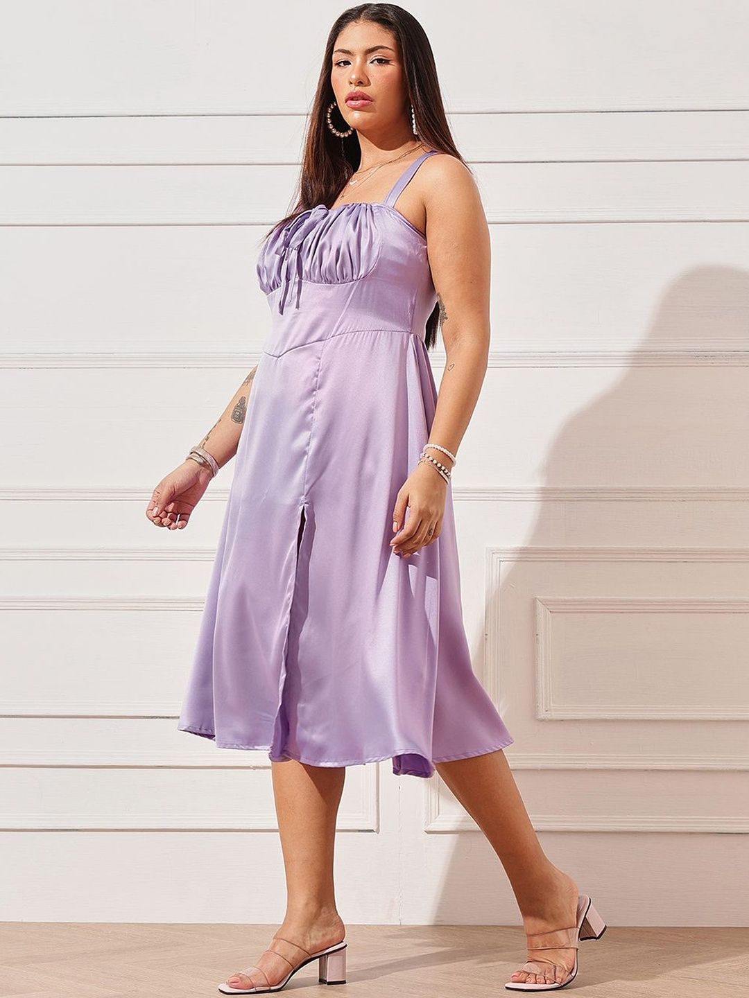 CURVY STREET Satin A-Line Midi Dress