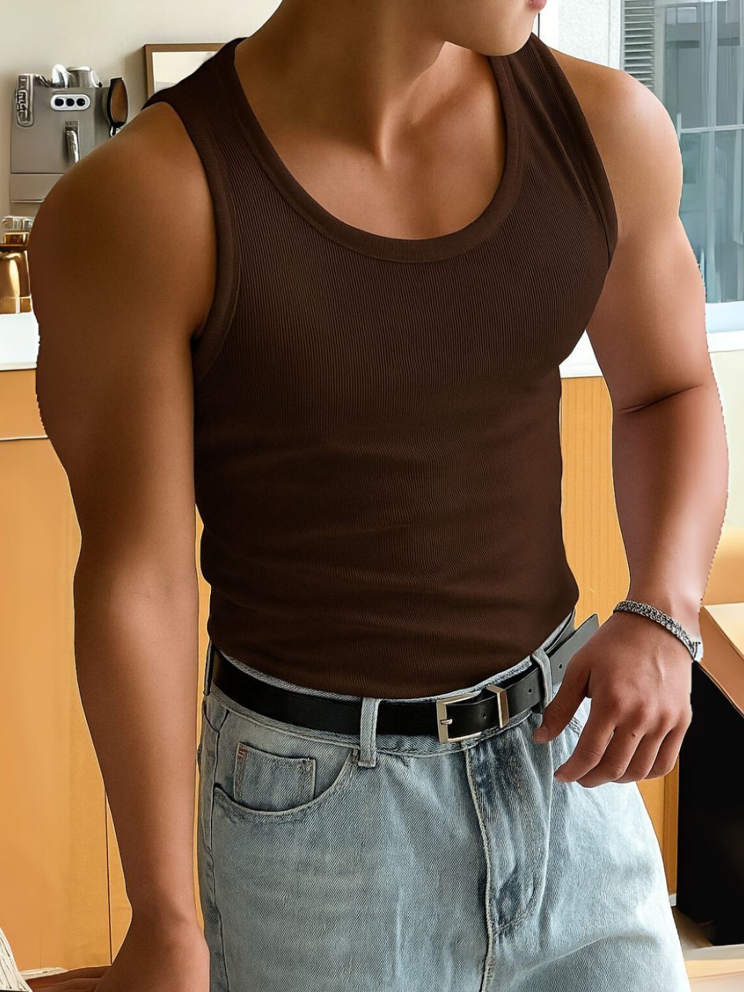 ROCKWELL Ribbed Cotton Breathable Active Fit Innerwear Gym Vests