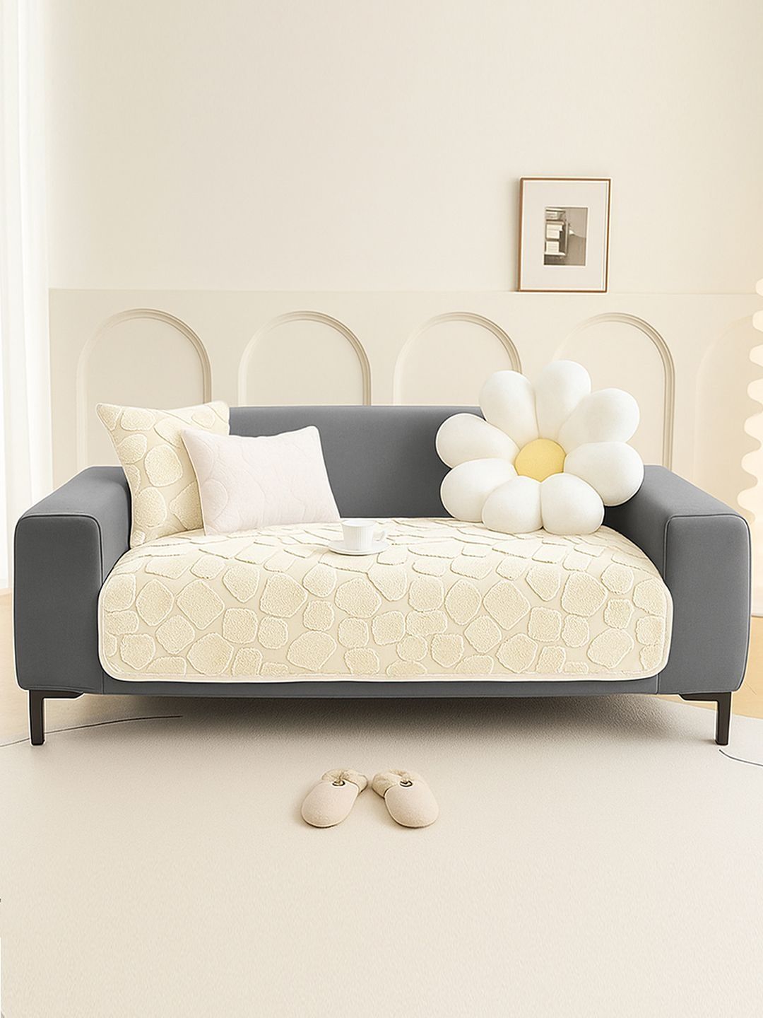 DREAM CARE Cream-Coloured & Cream-Coloured 1 Piece Sofa Cover