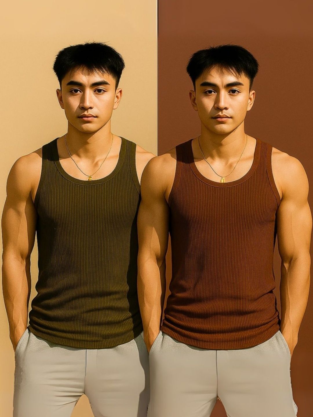 ROCKWELL Pack Of 2 Ribbed Cotton Breathable Innerwear Gym Vests