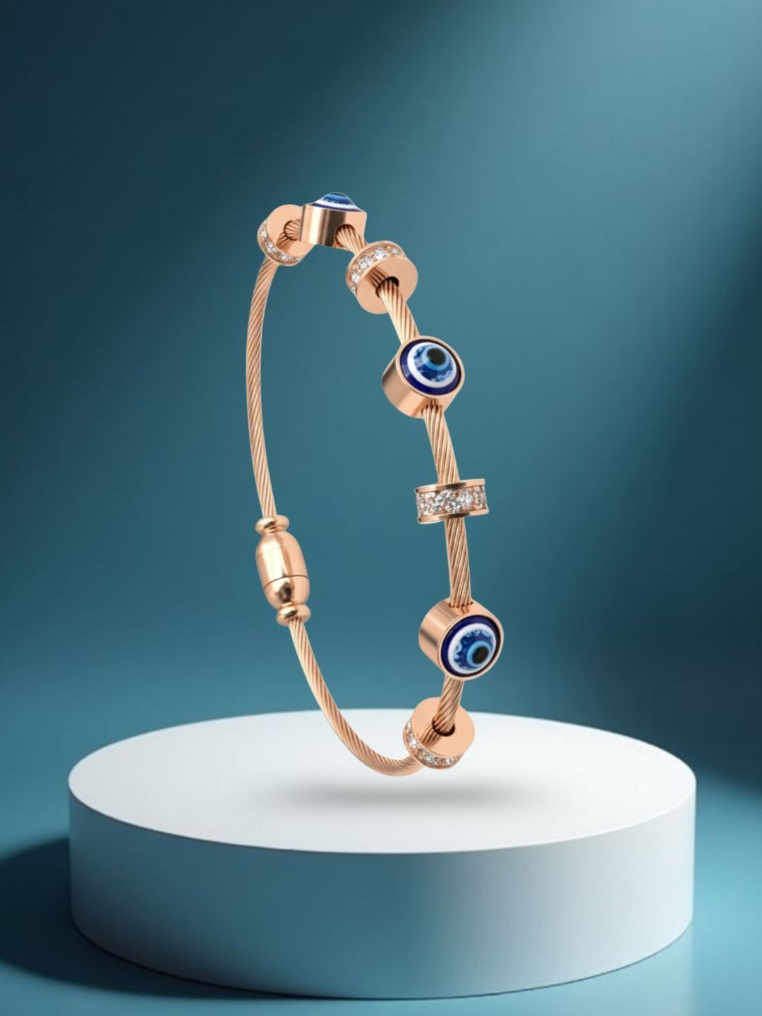 Sangria Sangria Rose Gold-Plated American Diamond Studded Evil-Eye Cuff Bracelet