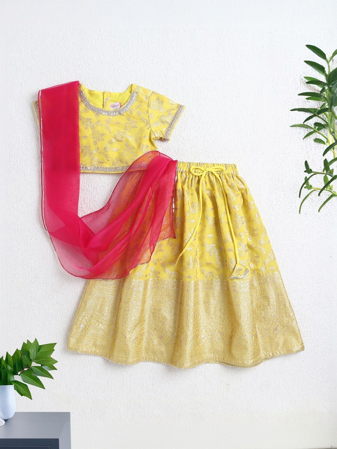 The Magic Wand Girls Sequinned Ready to Wear Lehenga & Blouse With Dupatta
