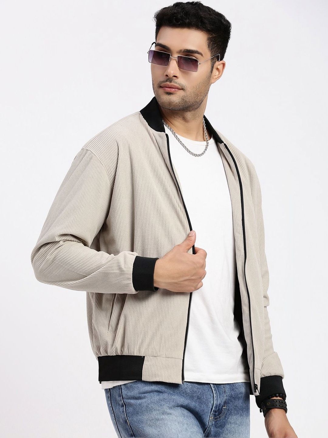 SHOWOFFFF Men Corduroy Windcheater Bomber Jacket