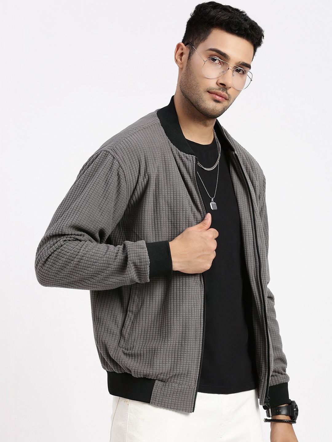 SHOWOFFFF Men Acrylic Windcheater Bomber Jacket
