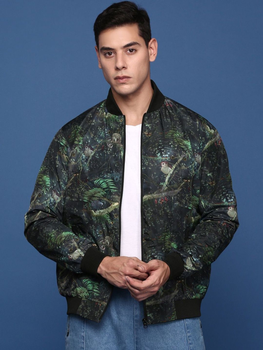 SHOWOFFFF Men Floral Windcheater Bomber Jacket