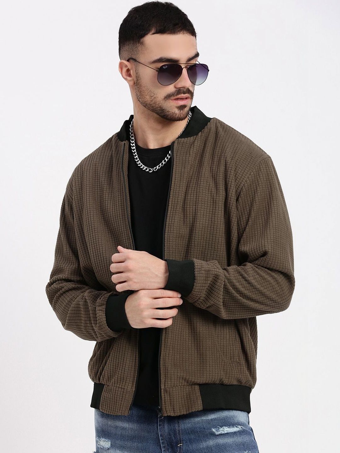 SHOWOFFFF Men Acrylic Windcheater Bomber Jacket