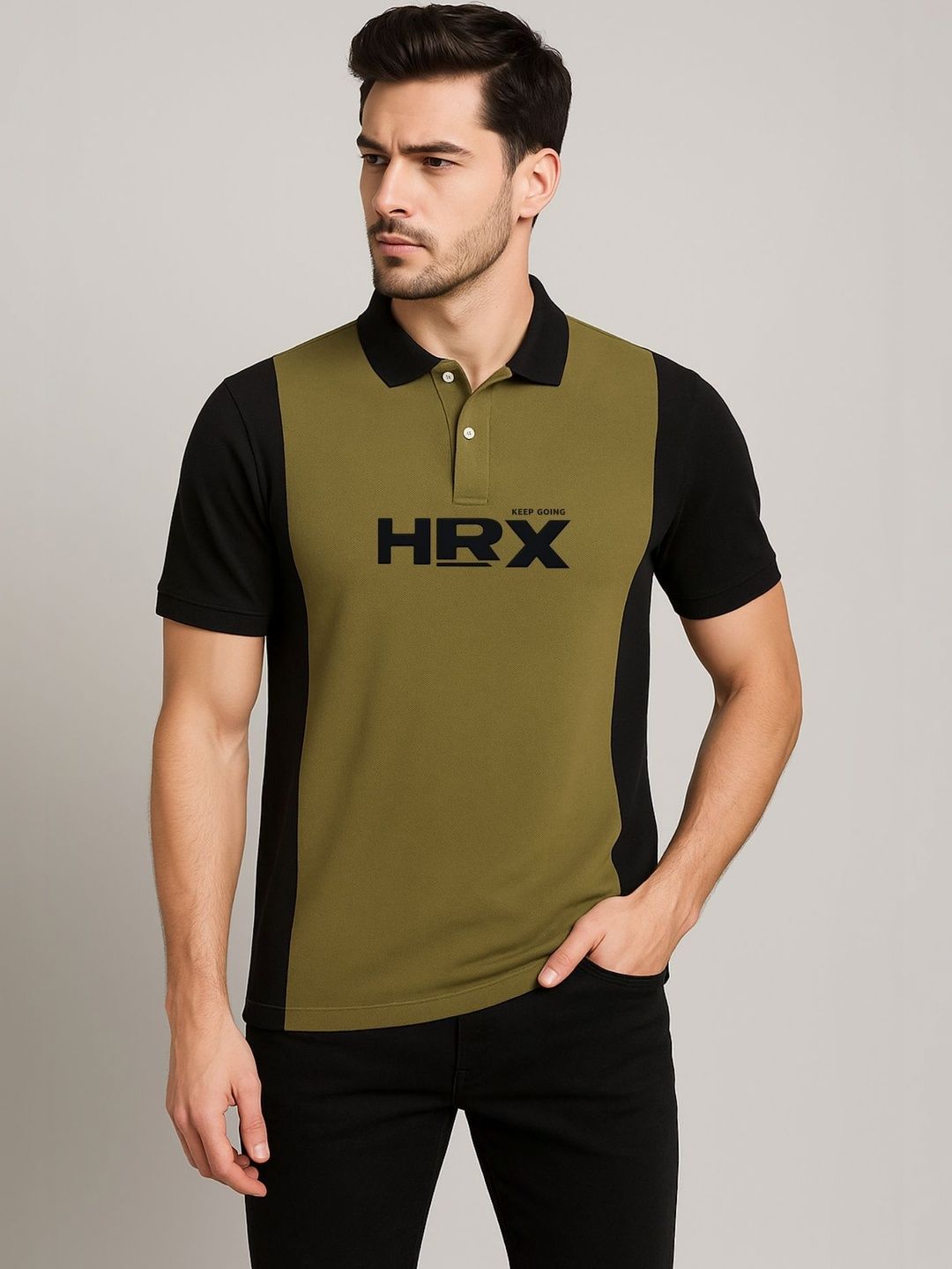 HRX by Hrithik Roshan Men Brand Logo Colourblocked Polo Collar T-shirt