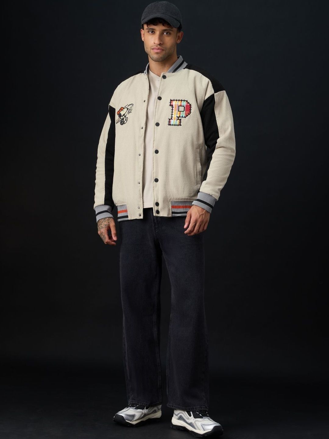 The Souled Store Men Oversized Fit Peanuts Printed Beige Bomber Jackets