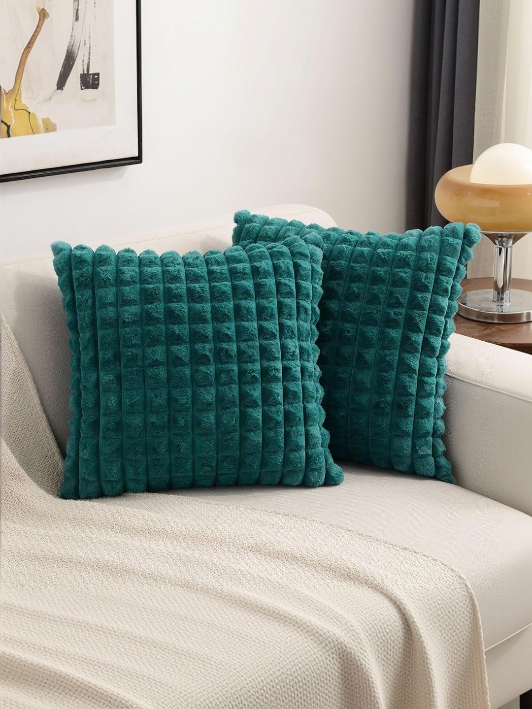 Vinayaka Fab Teal Set of 2 Square Cushion Covers