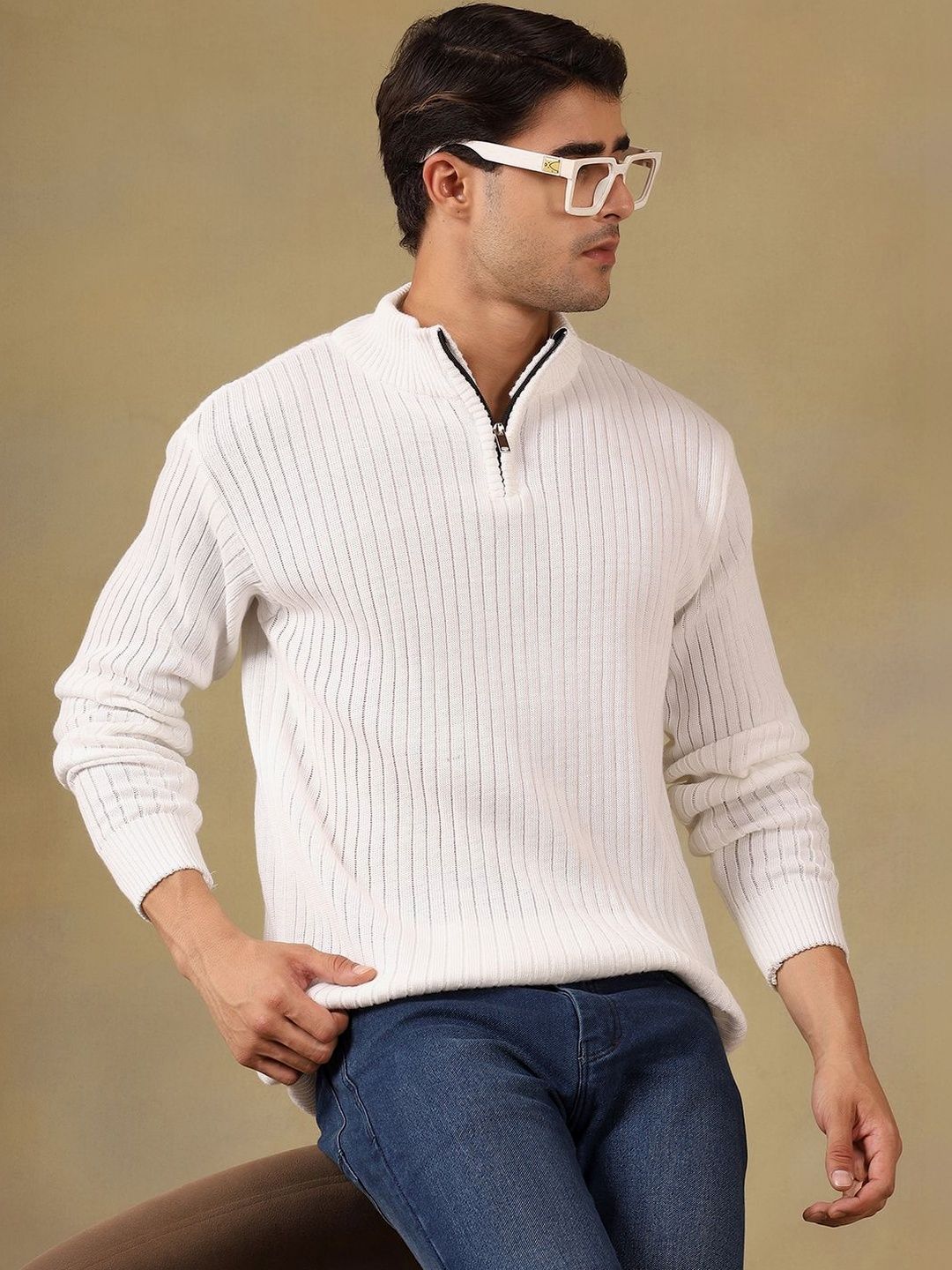 The Roadster Lifestyle Co High Neck Zipper Pullover Sweater