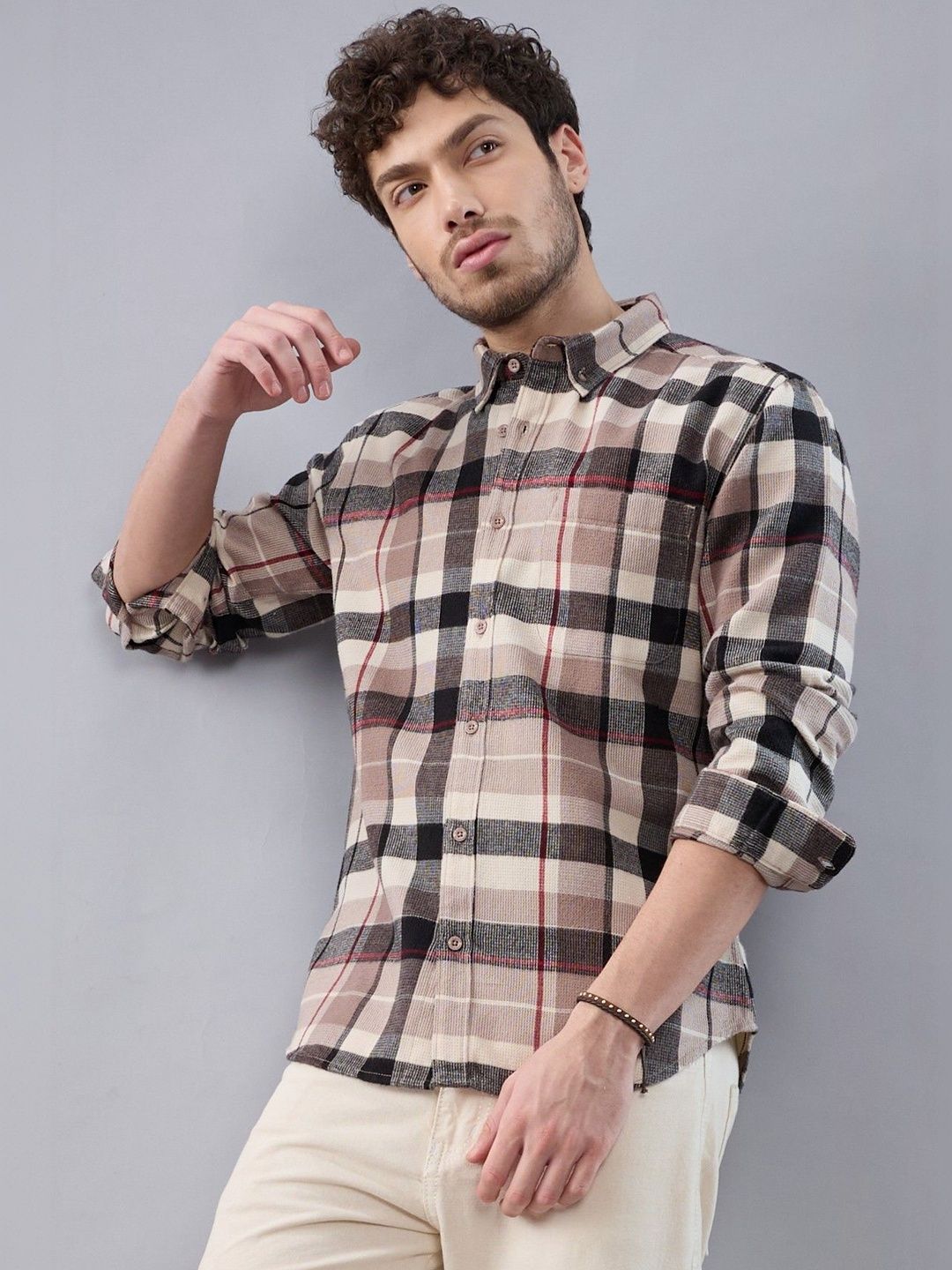 HERE&NOW Men Slim Fit Tartan Checks Checked Casual Shirt