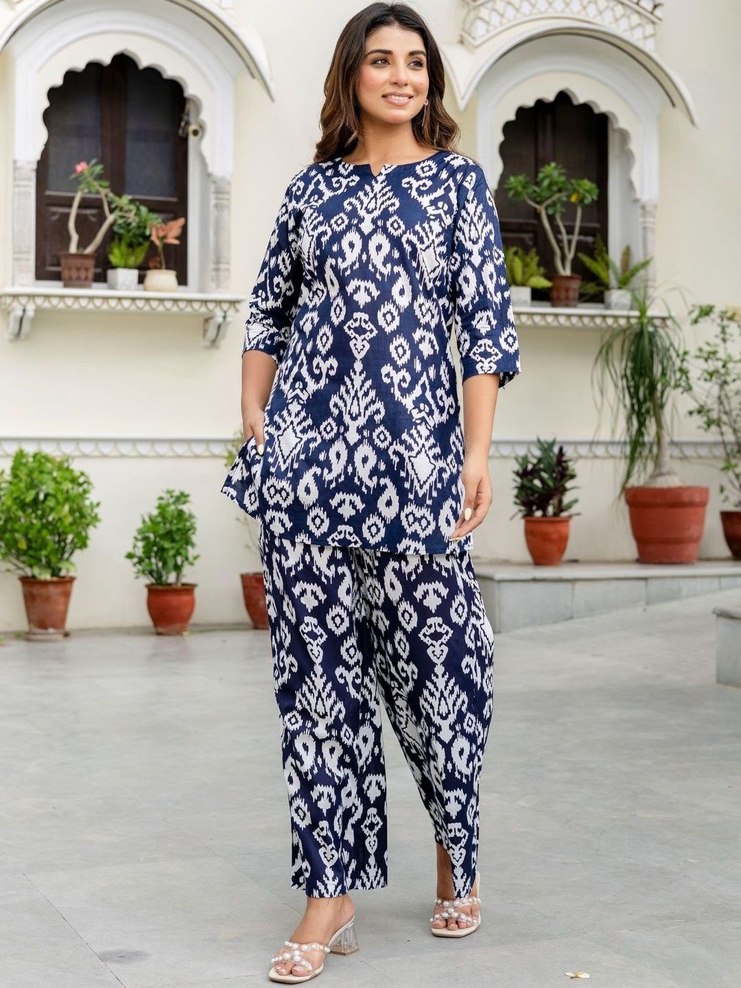 ME & MY Printed Pure Cotton Tunic With Palazzo Co-Ords